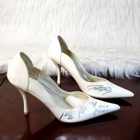 Early 00's White Patent Pointy Toe Pump Stilletto Heels Sz 8 Signed  Tech N9ne - Picture 10 of 11